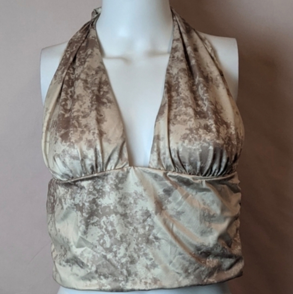 Fashion Nova This Is Tie Dye For Neutral Cropped Halter Top in Taupe size XL